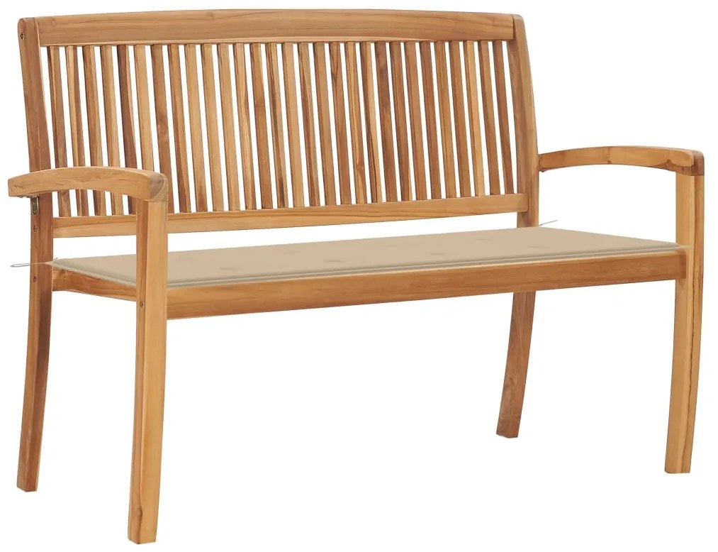 vidaXL Banco de jardim empilhável c/ almofadão 128,5 cm teca maciça