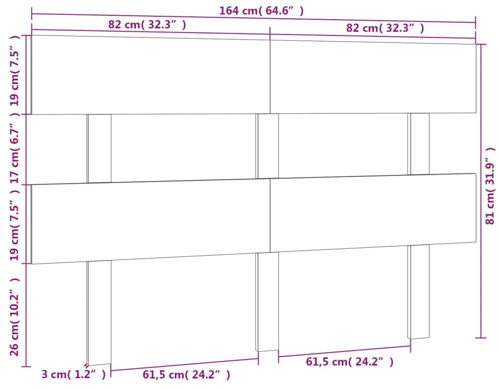 Cabeceira de cama 164x3x81 cm pinho maciço cinzento