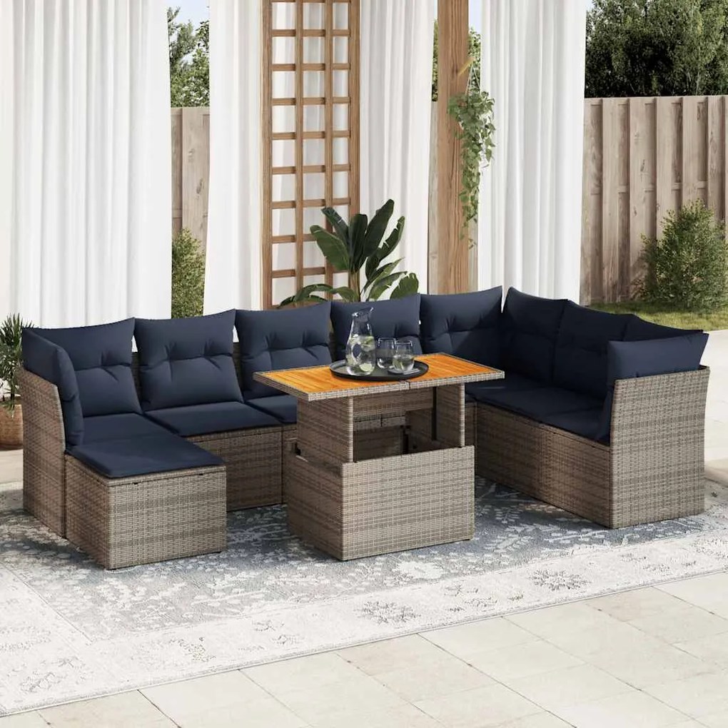 6 pcs conjunto sofás de jardim com almofadões vime cinzento