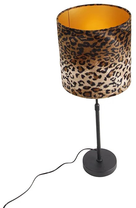Candeeiro de mesa preto com abajur de veludo estampado de leopardo 25 cm - Parte Clássico / Antigo