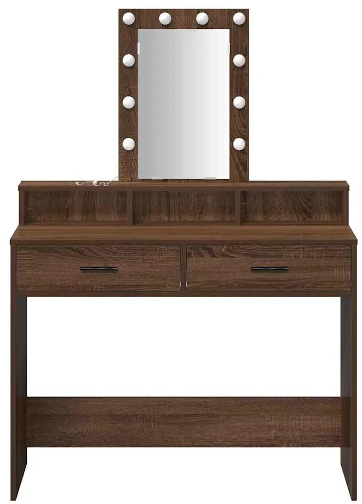 mesa de maquilhagem vidaXL com luzes LED Carvalho Castanho 100x41x140