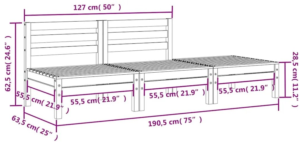 Sofá de 3 lugares para jardim madeira de pinho maciça