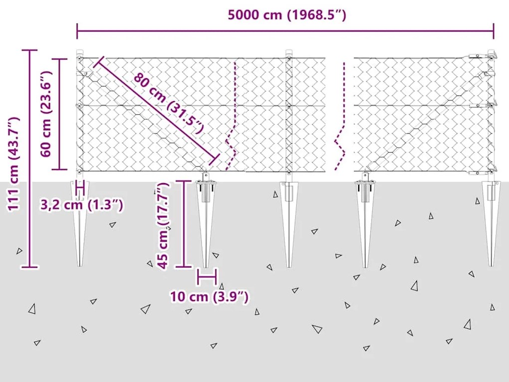 Cerca Hexagonal vidaXL Cinza 0,6x50 m Aço