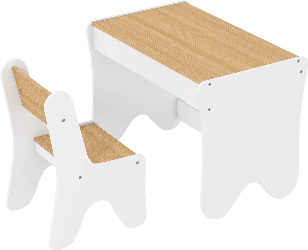 AIYAPLAY Mesa e Cadeira Infantil para Desenhar e Ler com Gaveta Branco e Madeira | Aosom Portugal