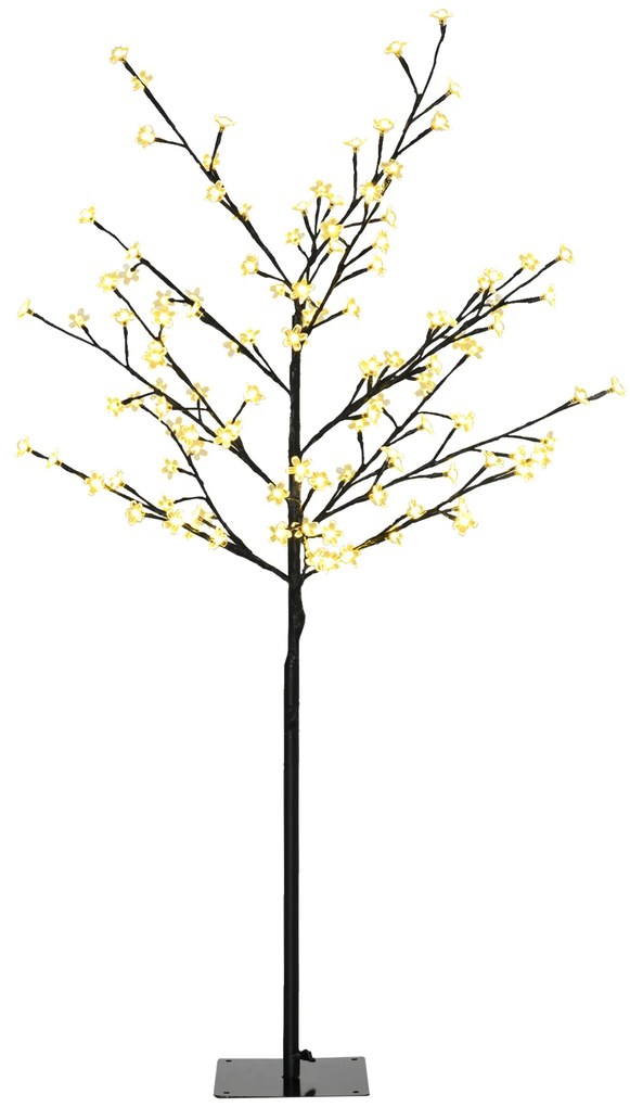 HOMCOM Árvore de Cerejeira com 120 Luzes LED IP44 Branco Quente Candeeiro Decorativo de Flor de Cereja com Ramos Flexíveis para Sala de Estar Festas Interiores 17x17x120cm Preto