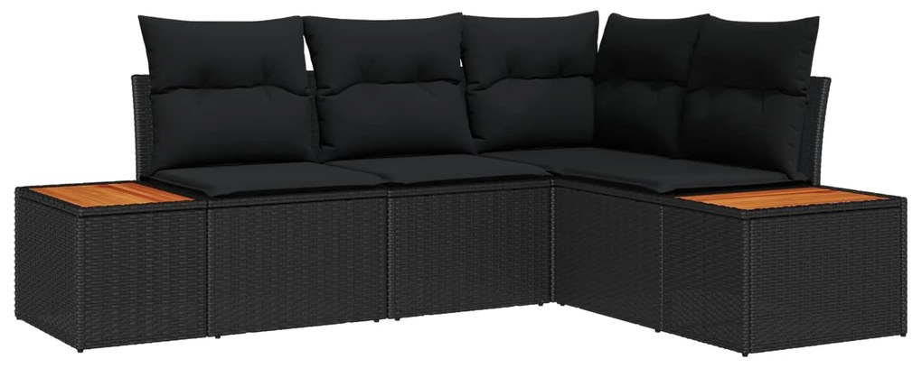 vidaXL Conjunto de Sofá de Jardim 5 pcs Preto Rattan Sintético