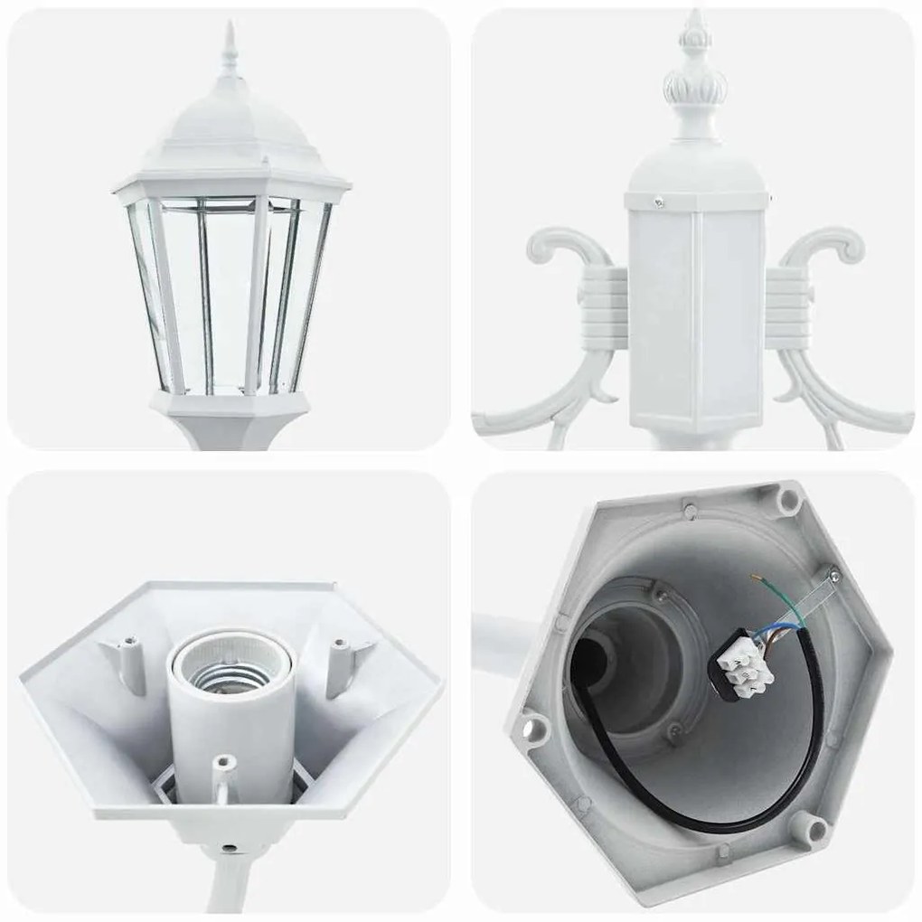 Poste de Luz de Jardim 2-Lâmpada E27 Branco 220 cm Alumínio