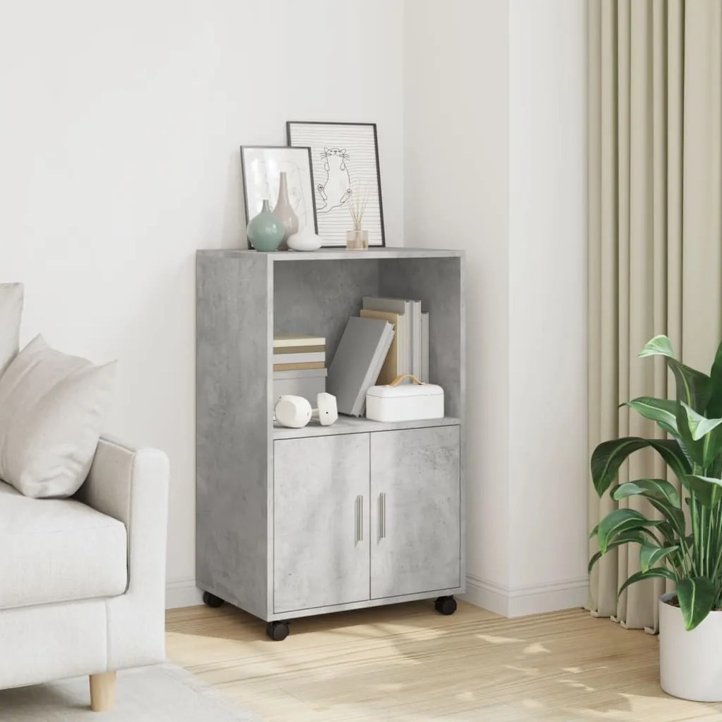 vidaXL Móvel com rodas 55x40x91 cm deriv. de madeira cinzento cimento