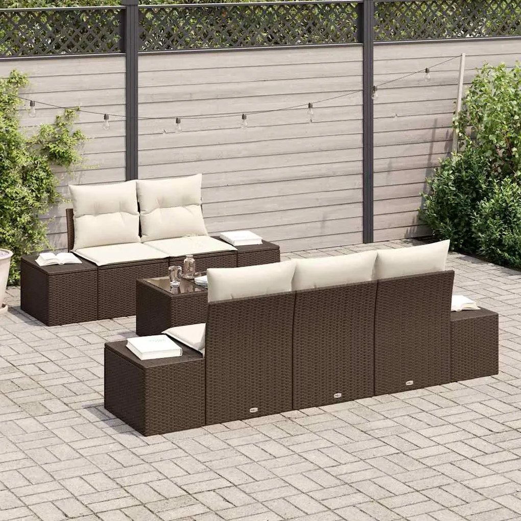 Conjunto de Sofá de Jardim com 6 Peças e Almofadas em Rattan Sintético