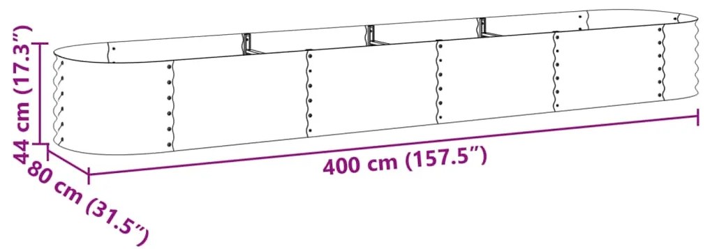 Canteiro elevado de jardim aço galvanizado 400x80x44cm cinzento