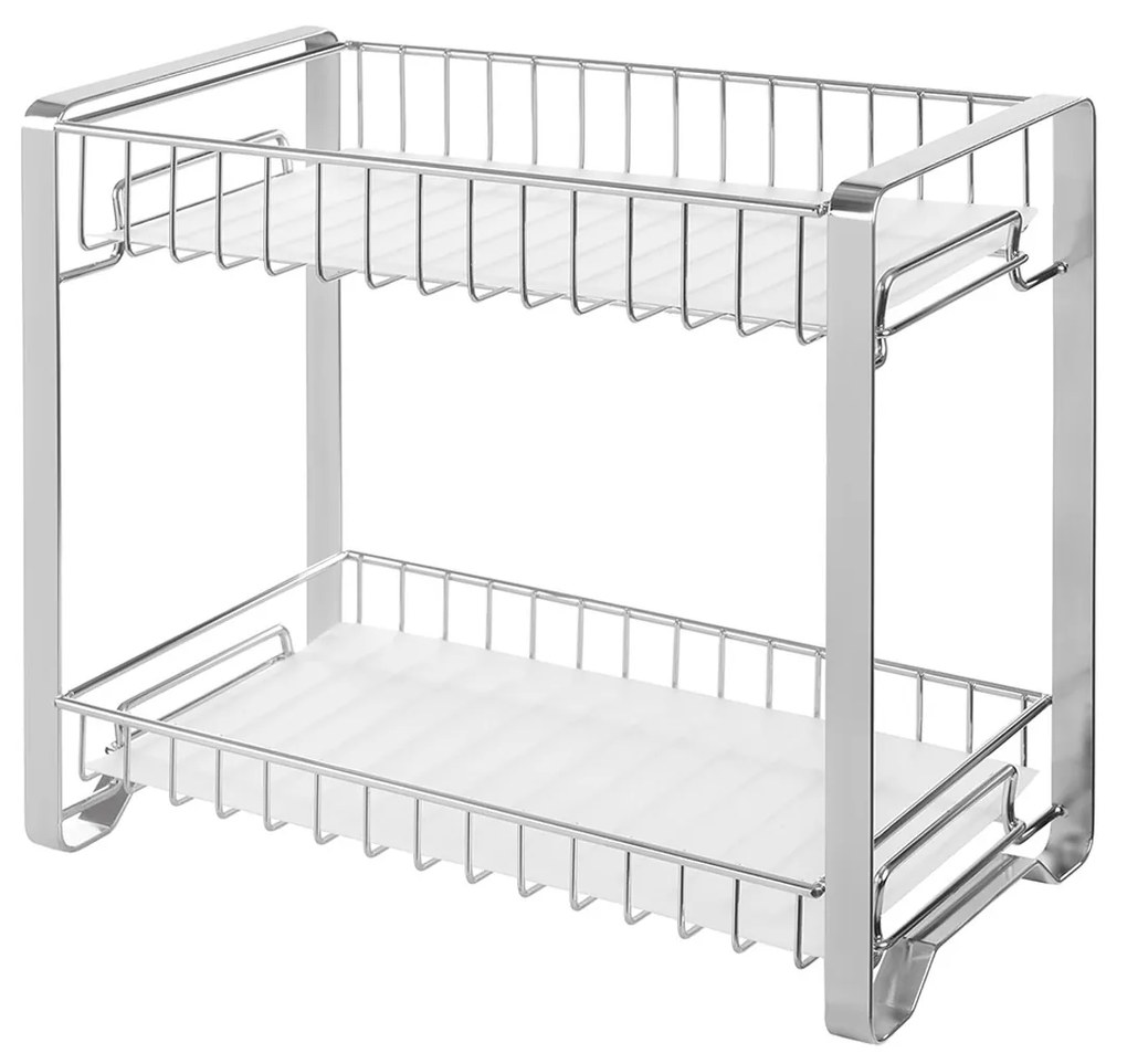 Rack de temperos SONGMICS, prateleira de balcão de cozinha de metal de 2 camadas, organizador de temperos com forro de prateleira de plástico, pés antiderrapantes, fácil de montar, para bancada, despensa, banheiro, prata KCS013E01