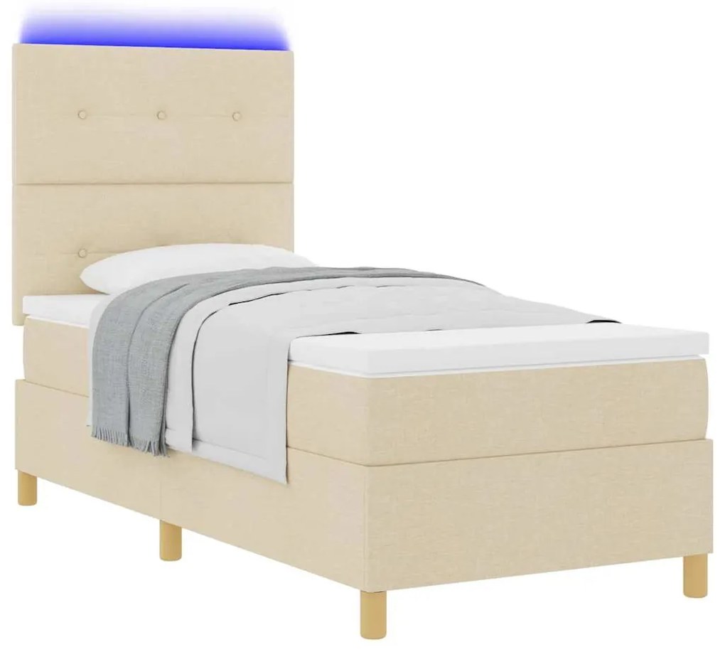 Cama Box com Colchão e LED Cream 100x200 cm Tecido