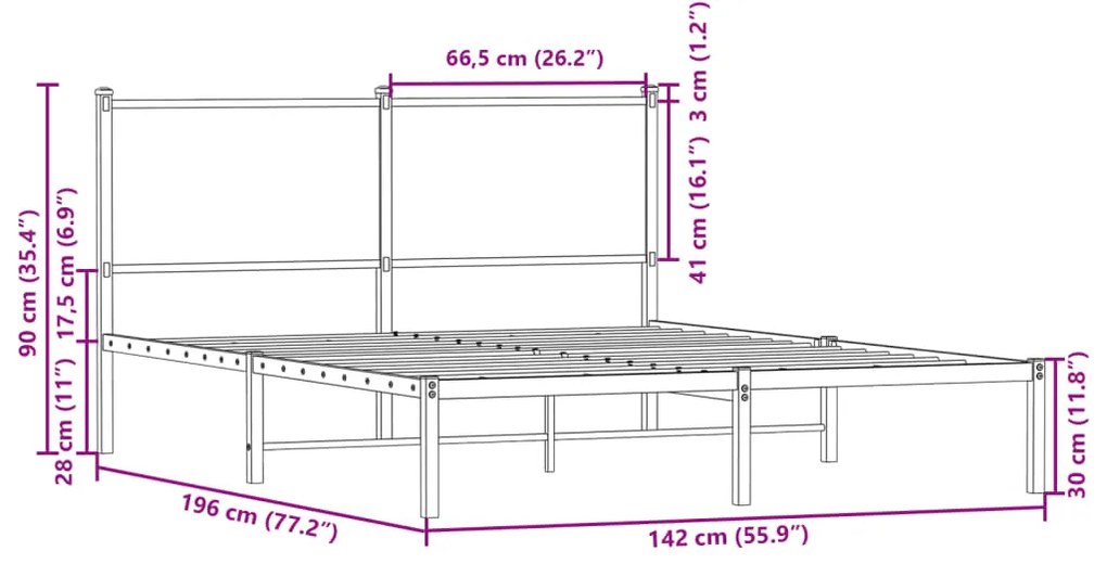 Estrutura de cama sem colchão 137x190cm metal carvalho castanho
