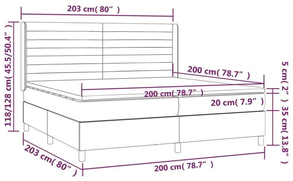 Cama box spring c/ colchão/LED 200x200 cm veludo azul-escuro