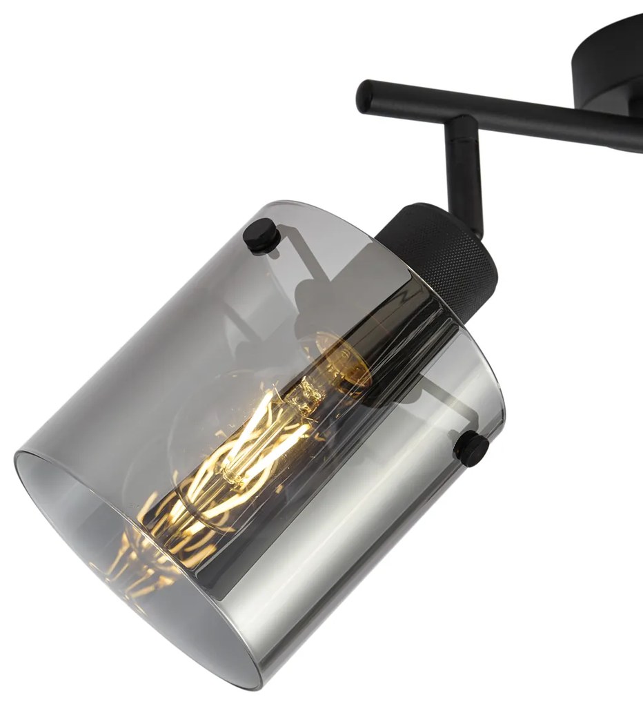 Foco de teto de design preto com vidro fumê 2 luzes - Domo Moderno