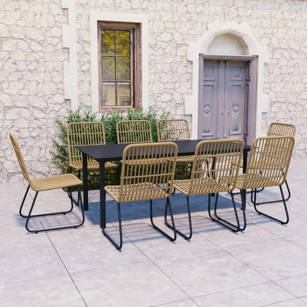 vidaXL 9 pcs conjunto de jantar para exterior vime PE e vidro