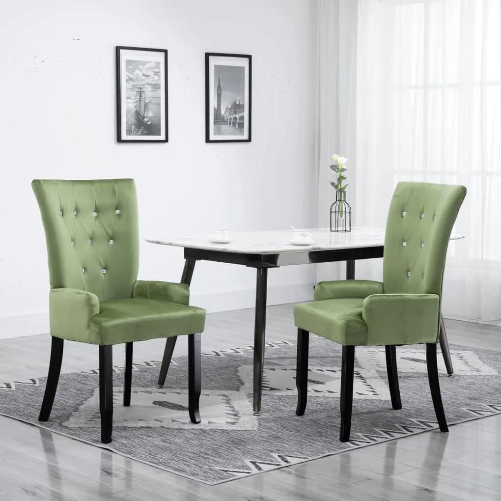 248463 vidaXL Cadeira de jantar com apoio de braços veludo verde-claro