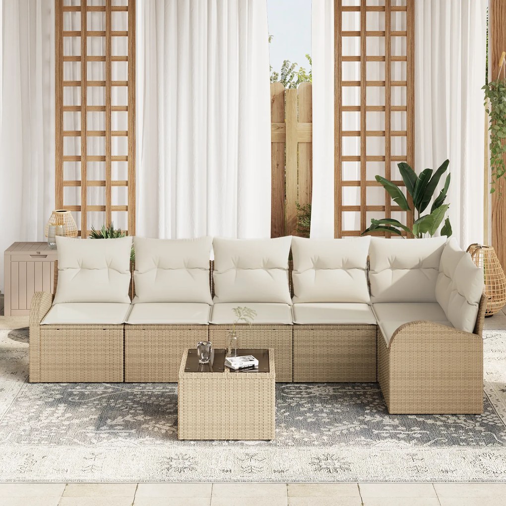 Conjunto de Sofá de Jardim vidaXL 7 Peças com Almofadas Vime PE Marrom