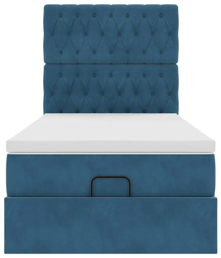 Estrutura cama otomana com colchões azul escuro 90x190cm veludo