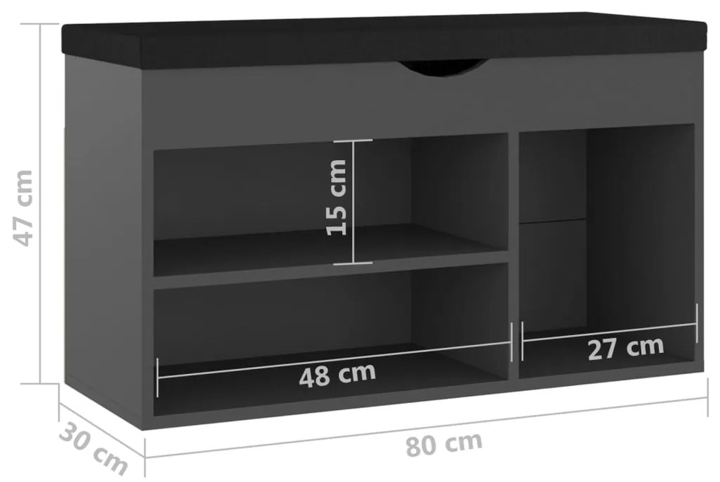 Banco sapateira + almofadão 80x30x47 cm contraplacado cinzento