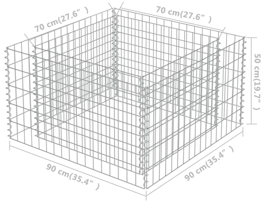 Canteiro elevado/cesto gabião 90x90x50 cm aço galvanizado