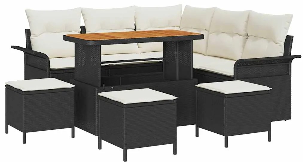 Conjunto de Sofás de Jardim vidaXL 9 Peças com Almofadas Preto Polirat