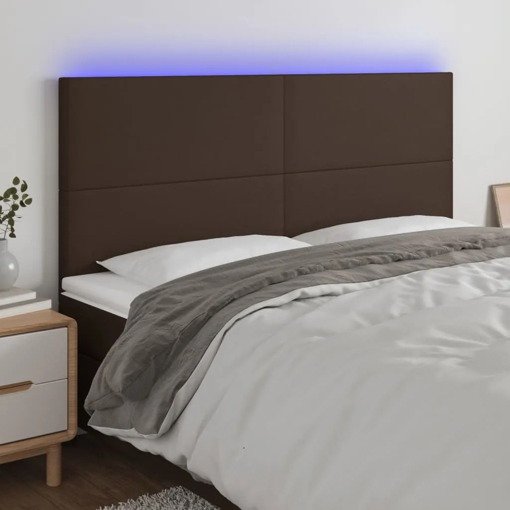 vidaXL Cabeceira cama c/ LED couro artif. 180x5x118/128 cm castanho