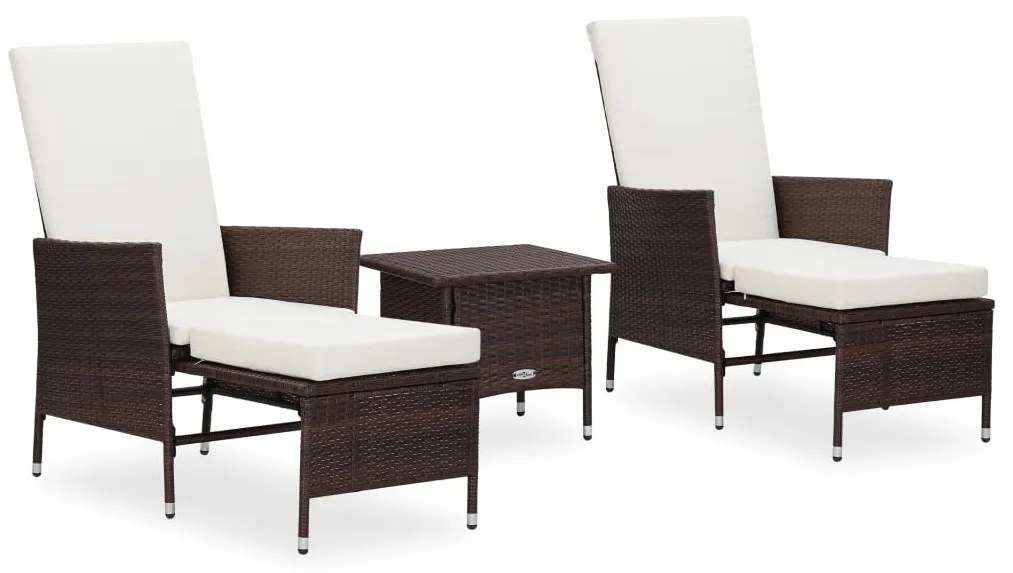 vidaXL 3 pcs conjunto lounge jardim c/ almofadões vime PE castanho