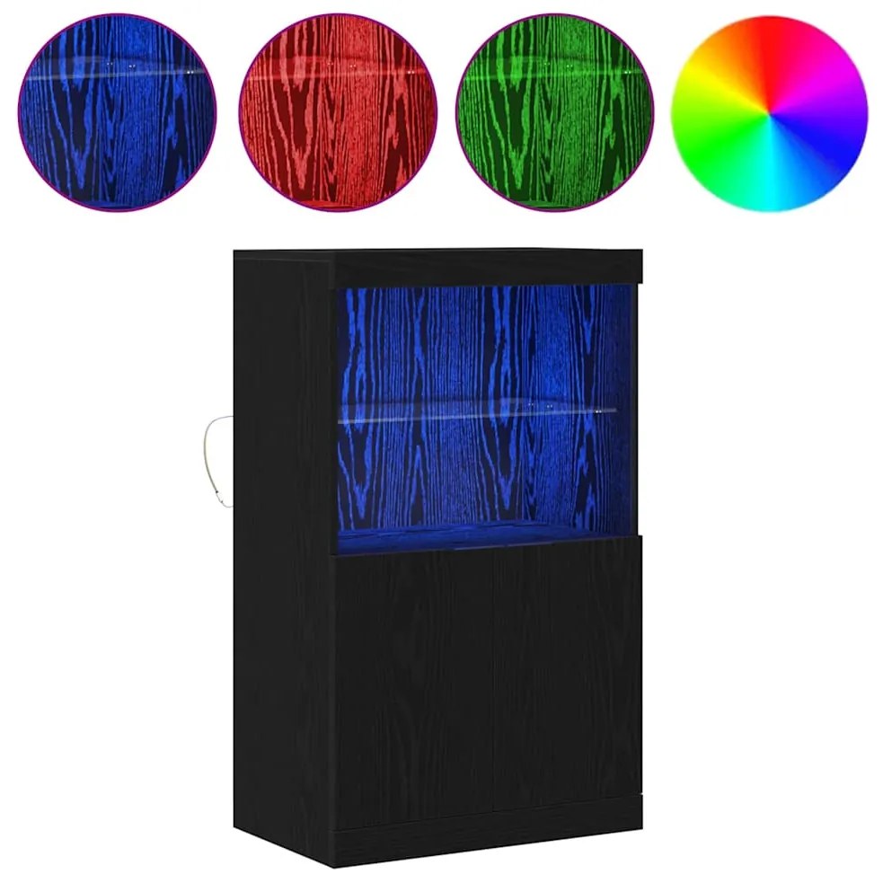Sideboard vidaXL com luzes LED Carvalho Preto 60x37x100 cm
