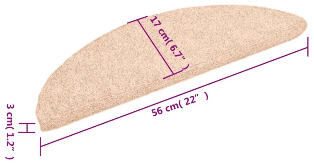 Tapetes de escada adesivos 15 pcs 56x17x3 cm creme