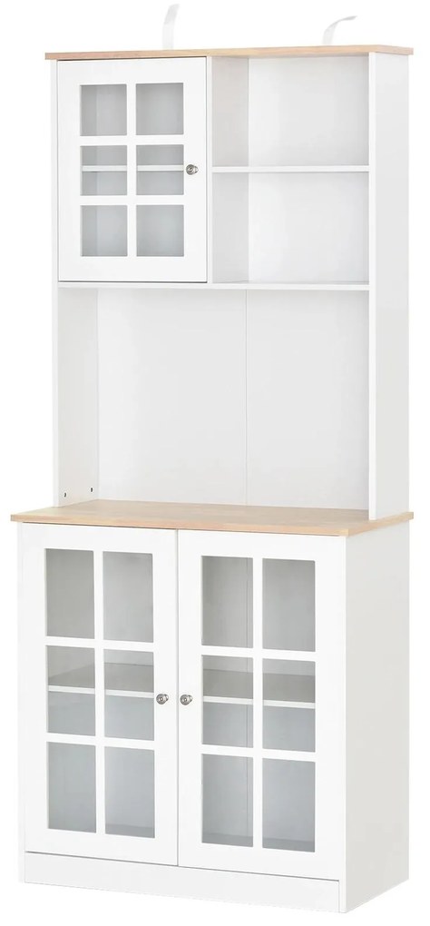 HOMCOM Armário de Arrumação para Pequenos Eletrodomésticos e Louças com Prateleiras e Portas de Vidro 80x37x183 cm Branco | Aosom Portugal