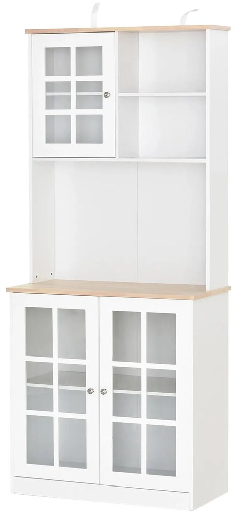 HOMCOM Armário de Cozinha com Prateleiras e Portas de Vidro  para Pequenos Eletrodomésticos e Louças 80x37x183cm Branco | Aosom Portugal