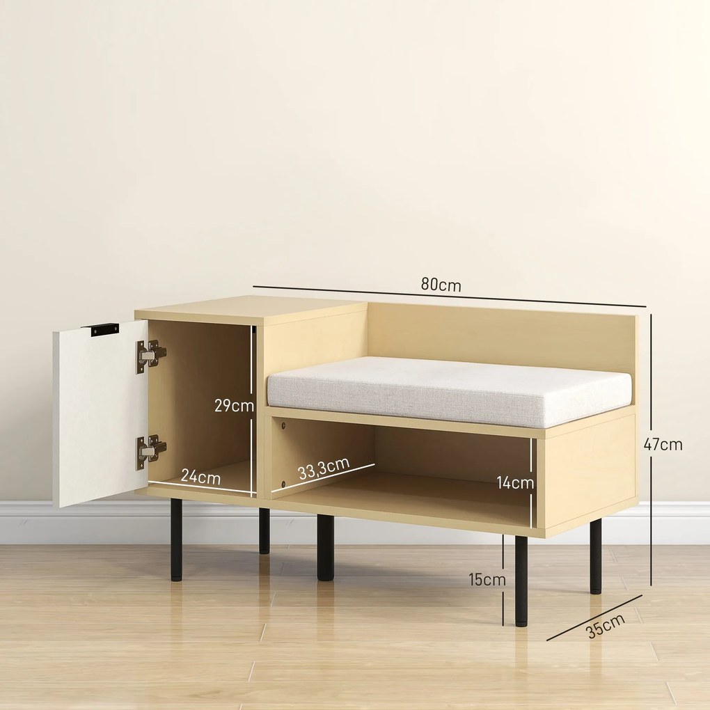 Banco Sapateira com Almofada – Oslo – 80x35x47 cm – Madeira Natural e
