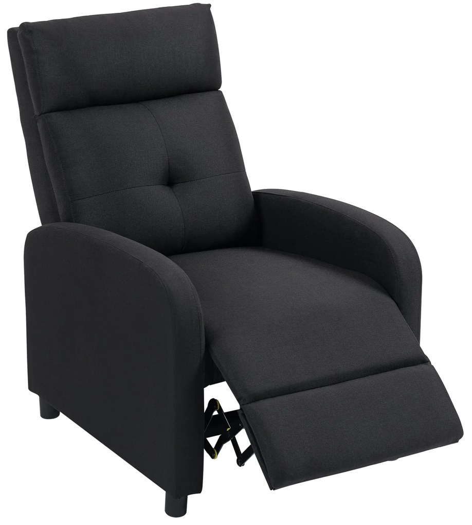 HOMCOM Poltrona Relax Reclinável até 155° Poltrona Reclinável Manual Estofado em Tecido Carga Máxima 150 kg para Pessoas com Altura Inferior 195 cm 67x87x98 cm Preto