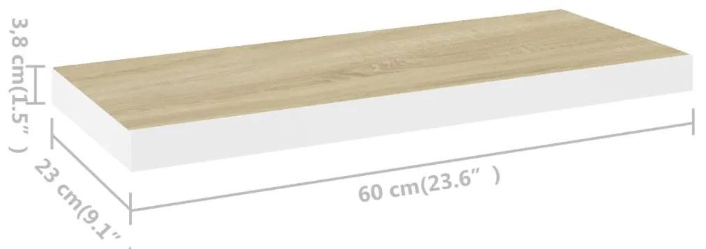 Prateleiras parede 2 pcs 60x23,5x3,8 cm MDF carvalho e branco
