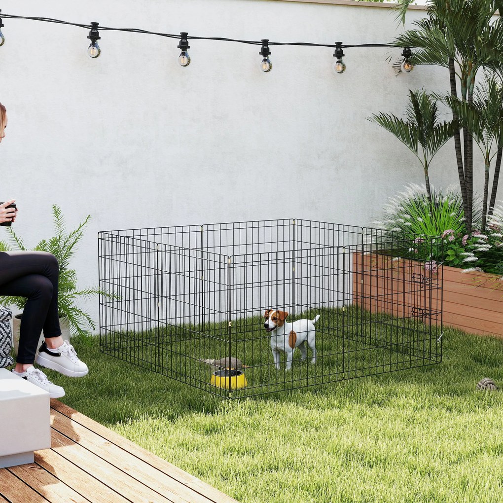 Parque para cães com 8 painéis dobráveis 61 cm (L) x 61 cm (A) e porta para cachorros, em aço preto