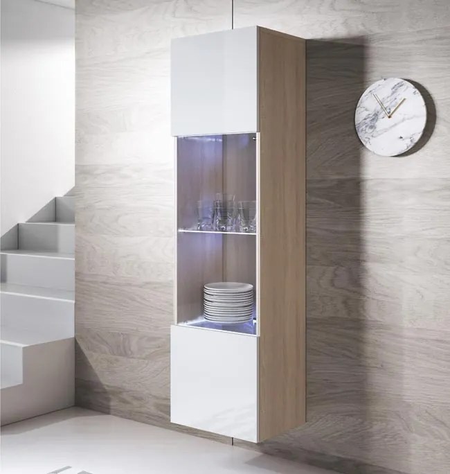 Vitrine Suspensa Rialba – Carvalho Sonoma e Branco – 40x29x165 cm – Co