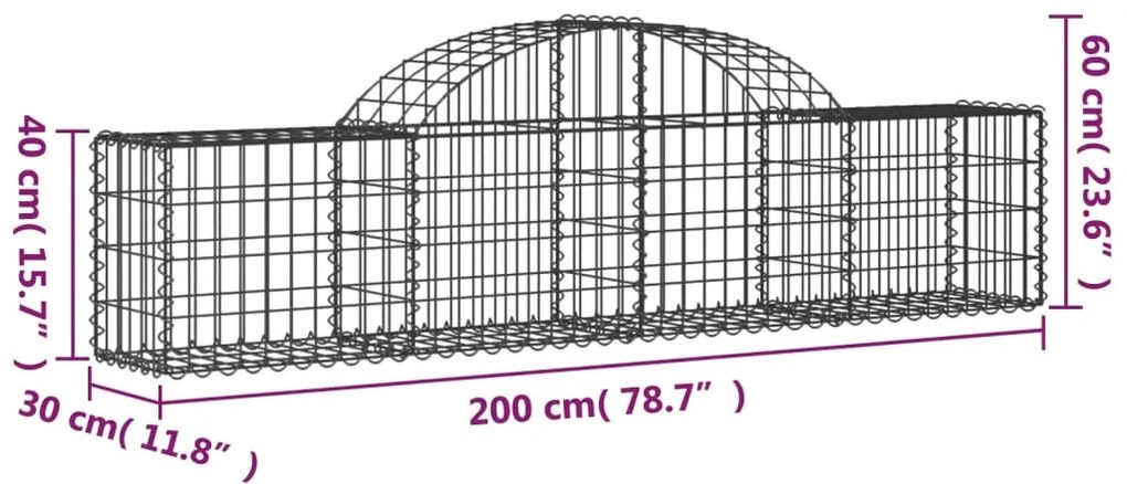 Cestos gabião arqueados 30pcs 200x30x40/60 cm ferro galvanizado