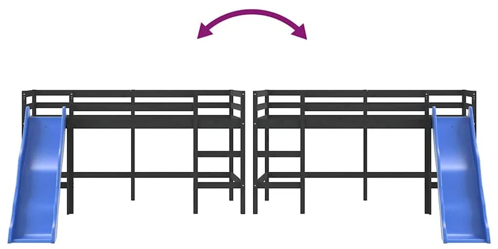Cama alta p/ criança c/ escorrega 80x200 cm pinho maciço preto