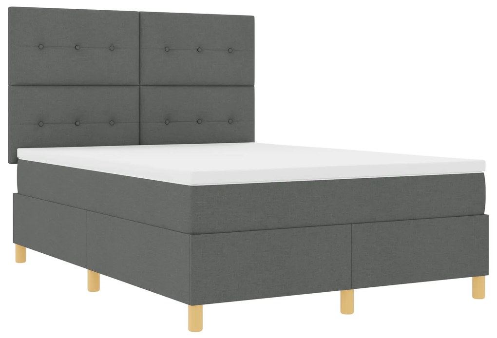 Cama com Box Spring com Colchão & LED Cinza Escuro 160x200 cm Tecido