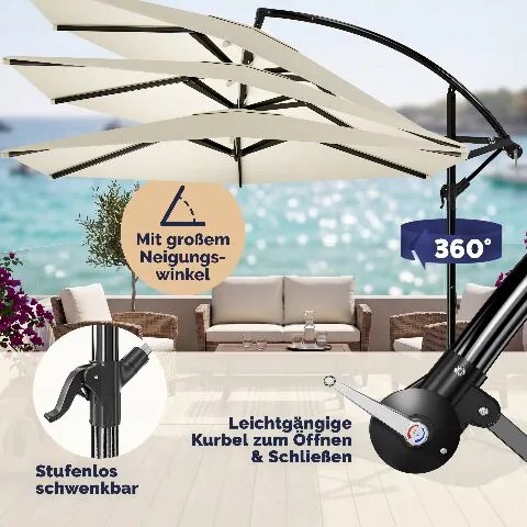 Conjunto completo de guarda-sol de 350 cm, incluindo 4 pesos e capa de proteção creme