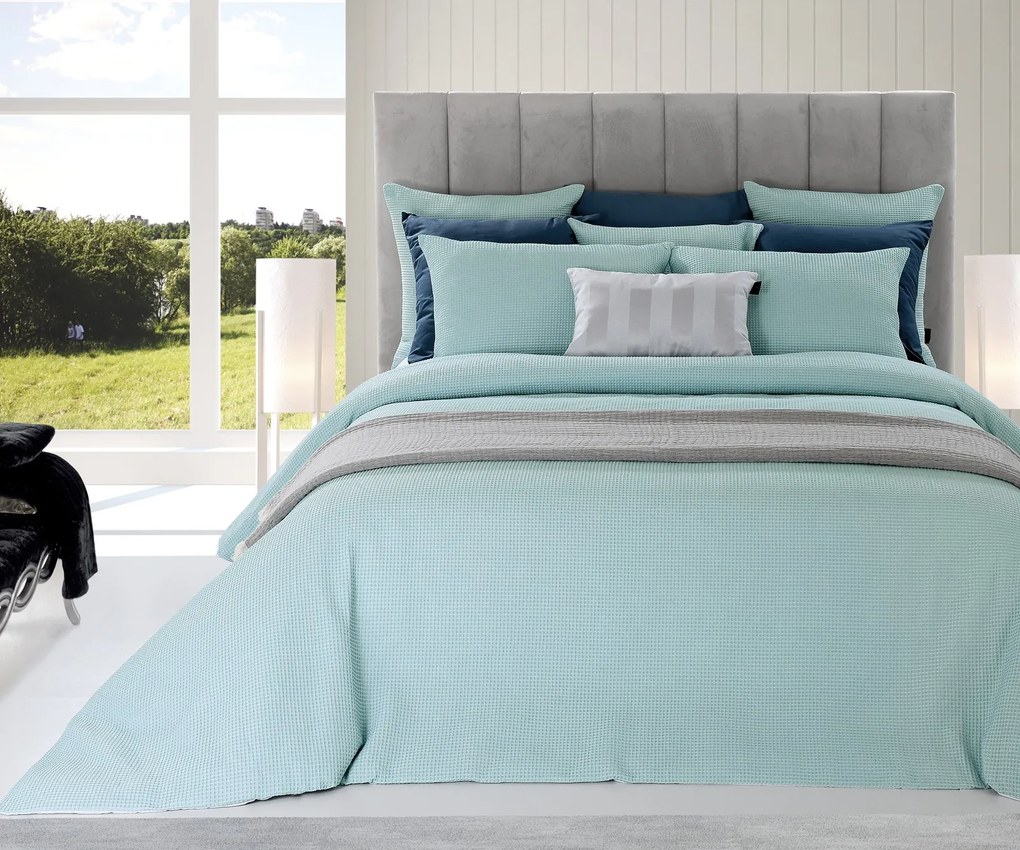 JOGO SACO CAMA TEXTURA FAVO - COR AZUL: 1 saco P/ Edredão 240x220 cm + (2) fronhas 50x70 cm