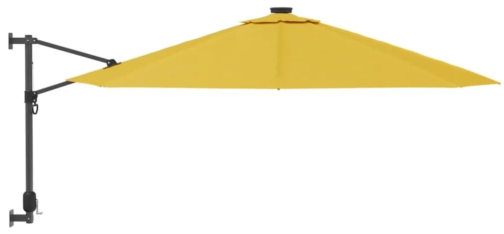 Guarda-sol de parede com luzes LED 290 cm amarelo