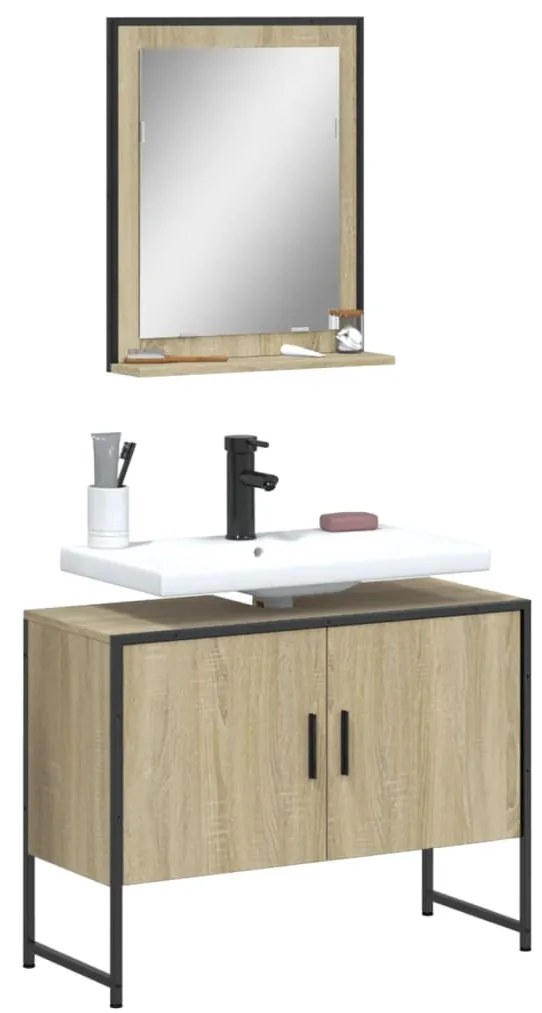 vidaXL 2 pcs conj. móveis casa banho derivados madeira carvalho sonoma