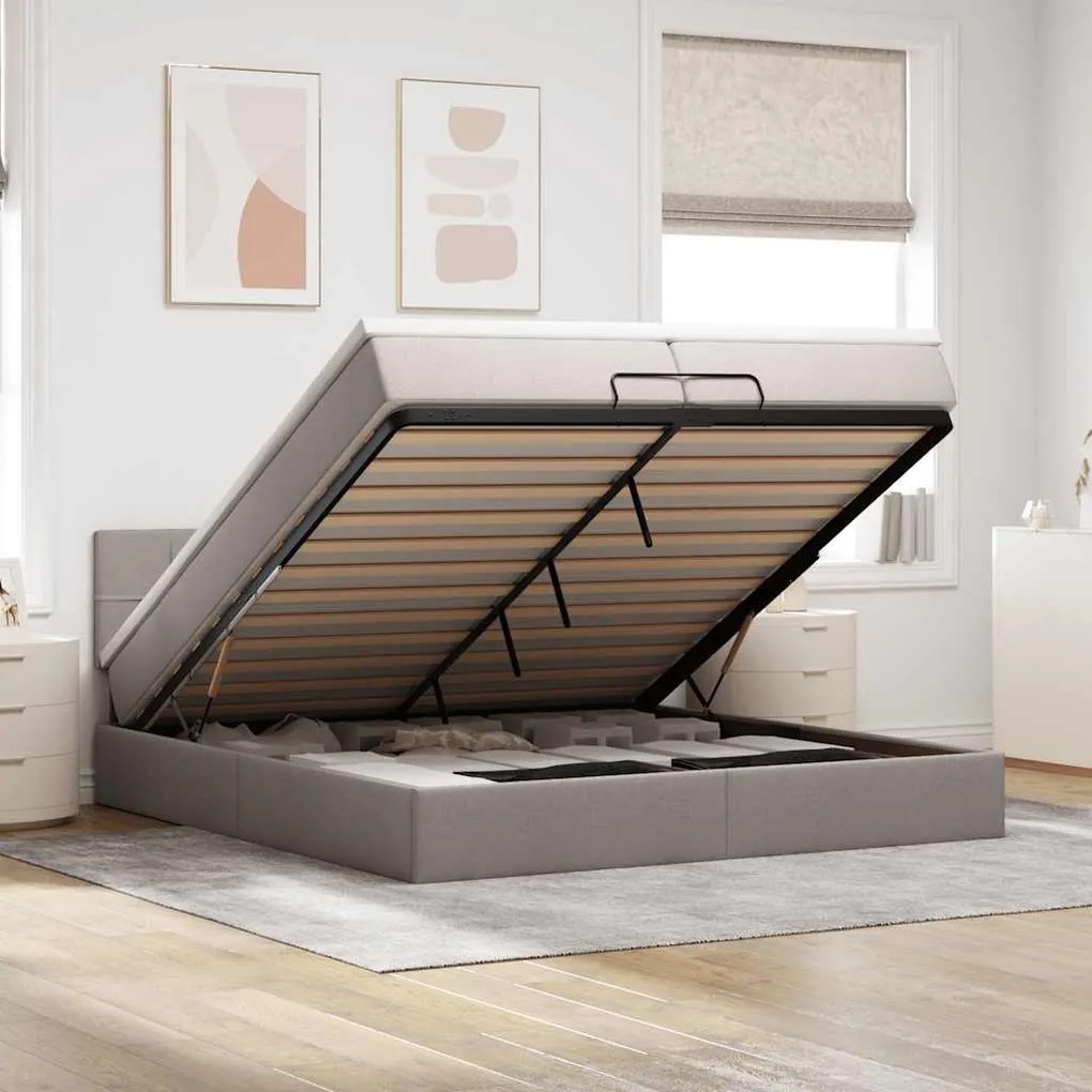 vidaXL Estrutura de cama otomana com colchão cinza 200x200 cm tecido