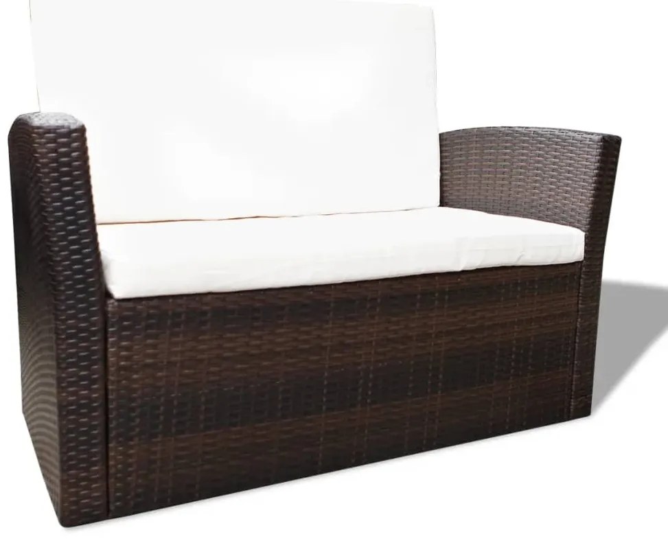4 pcs conjunto lounge jardim c/ almofadões vime PE castanho