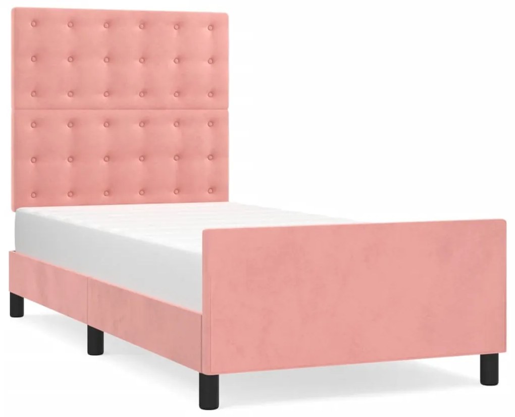 Estrutura de cama c/ cabeceira 90x190 cm veludo rosa