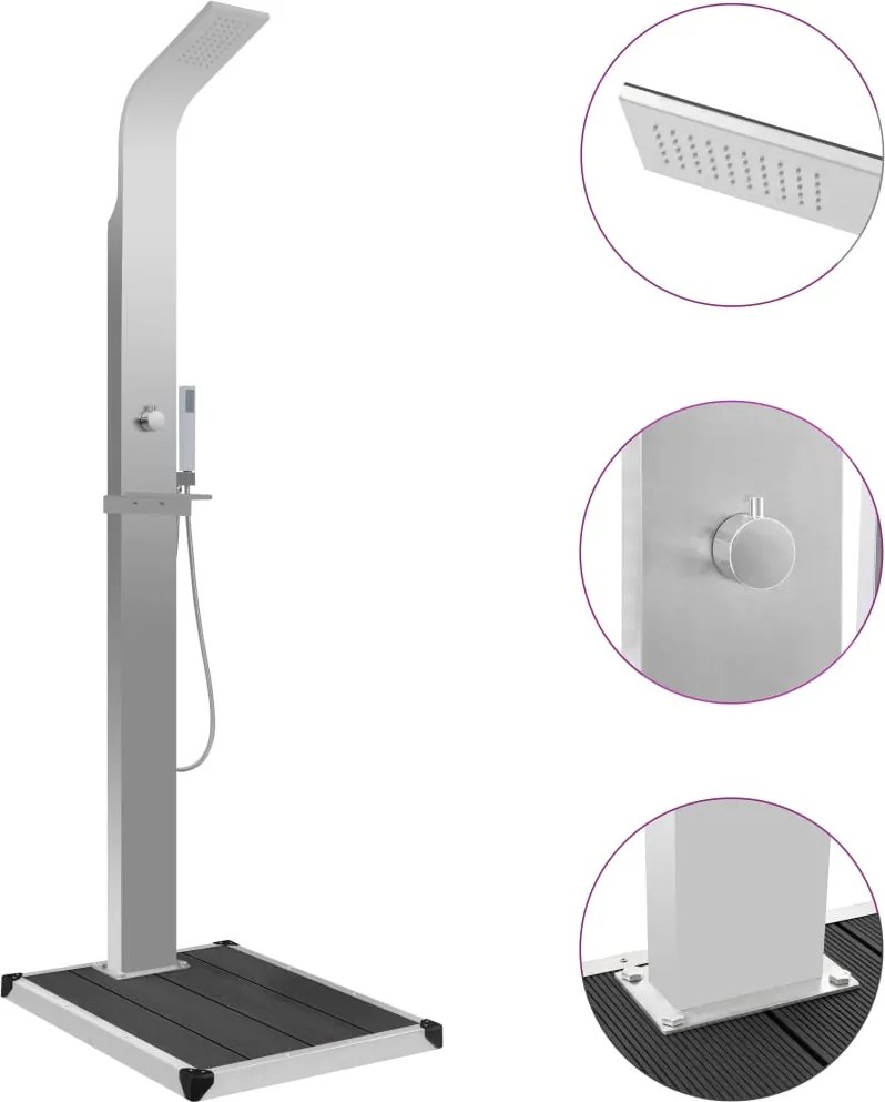 vidaXL Chuveiro para exterior com base WPC aço inoxidável