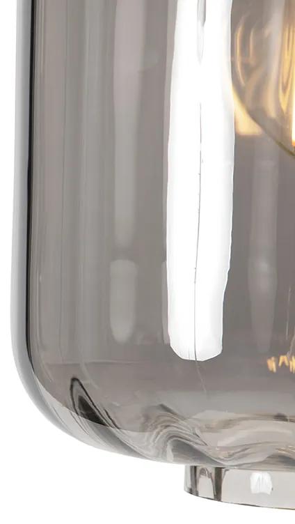 Candeeiro de suspensão de design preto com vidro fumê 3 luzes 226 cm - Qara Design