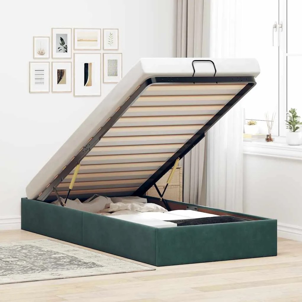 Ottoman Bed Frame Sem Colchão Verde Escuro 90x200 cm Veludo